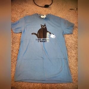 Slate Blue T-Shirt with Black Cat Design